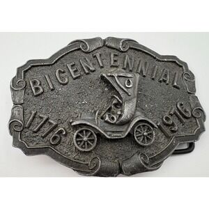 Vintage 1776–1976 Bicentennial Belt Buckle with Car Cast Metal USA Eagle Back